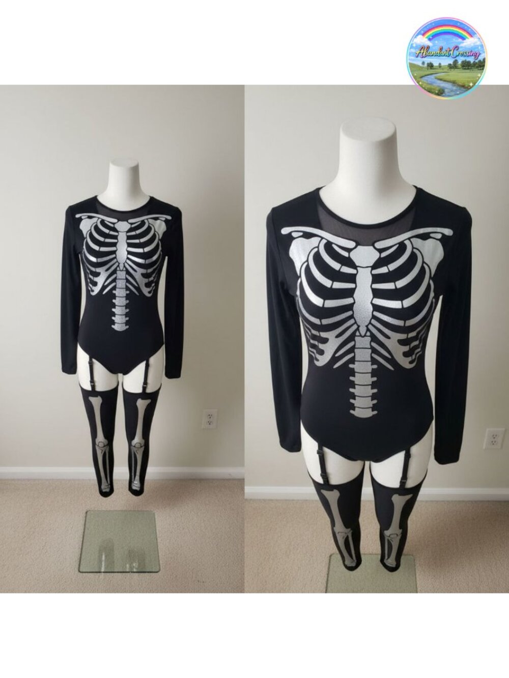 Sexy Skeleton Halloween Costume with Thigh Highs & Garters